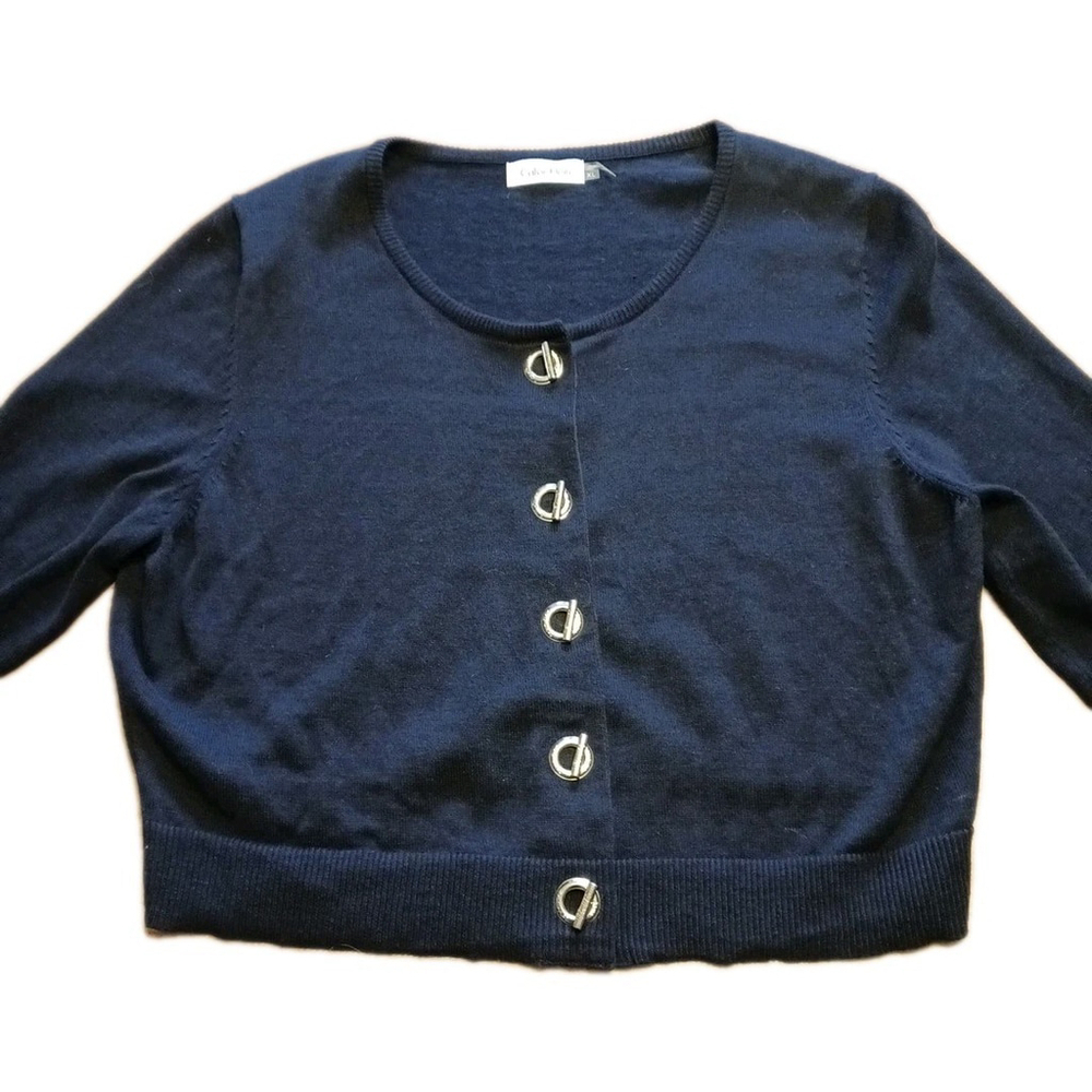 Calvin Klein Women's Black Cardigan Sweater XL Gold Toggle